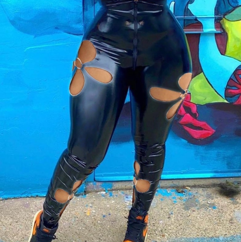 Leather cutout pants